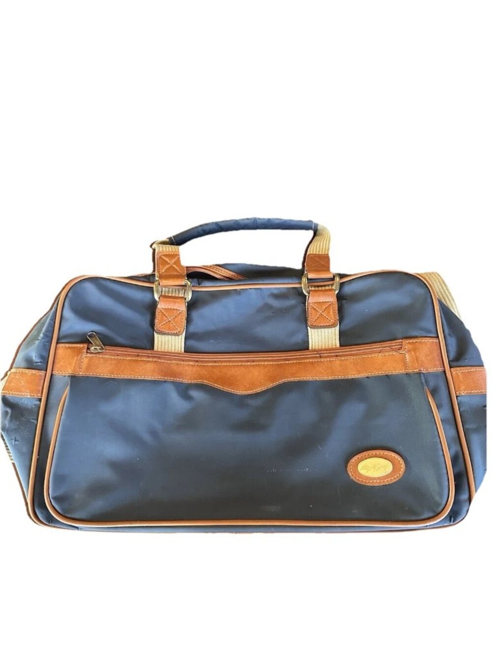 Vintage Allyn St George Navy & Brown Travel Tote Luggage Bag 1980's